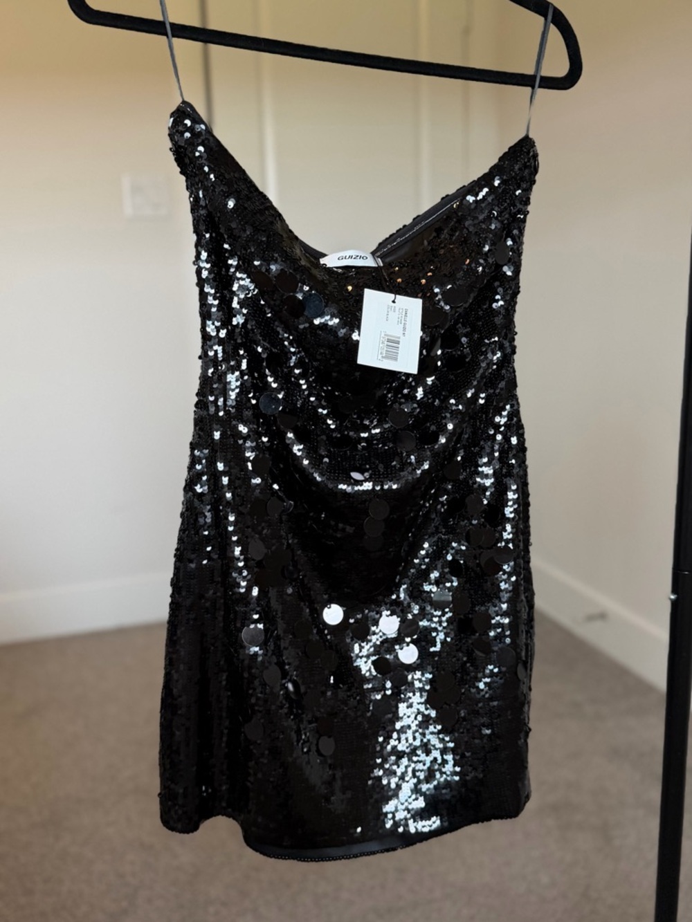 Guizio Black Sequin Mini Dress